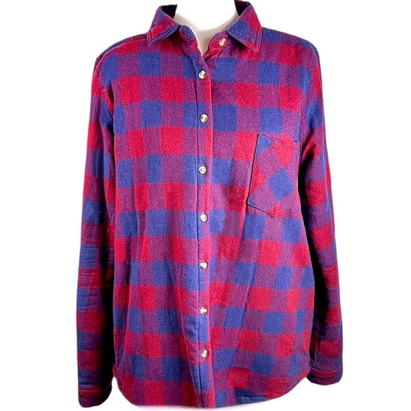 Ambiance Shacket Womens L Soft Fleece Red & Blue Plaid Button Front Pocket Shirt - Picture 8 of 13